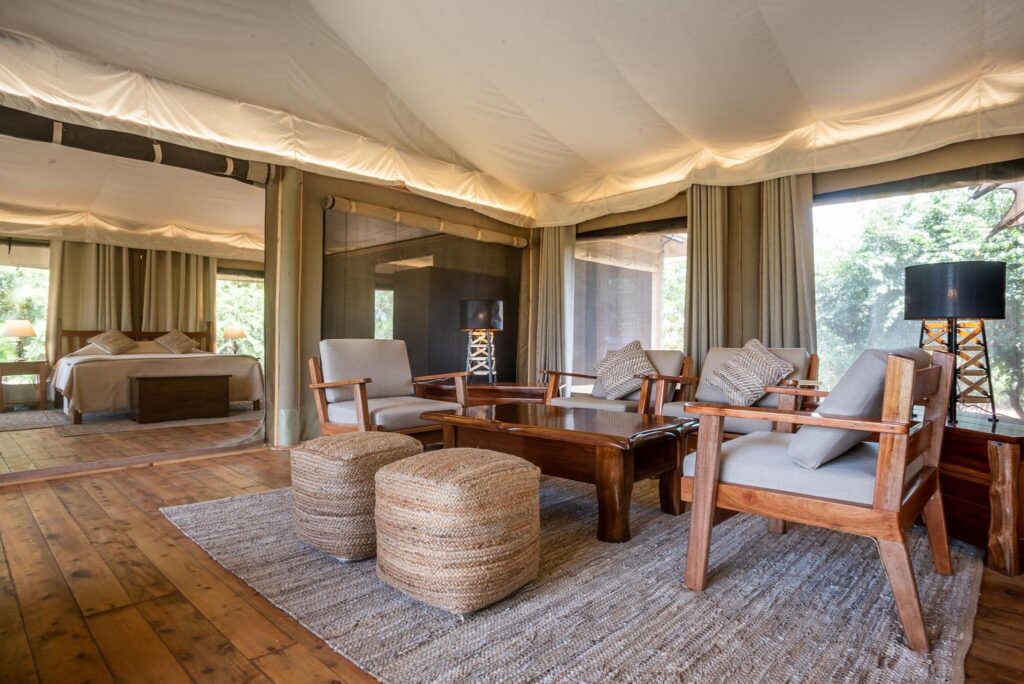 sitting area in the tent at Ilkeliani Camp Masai Mara