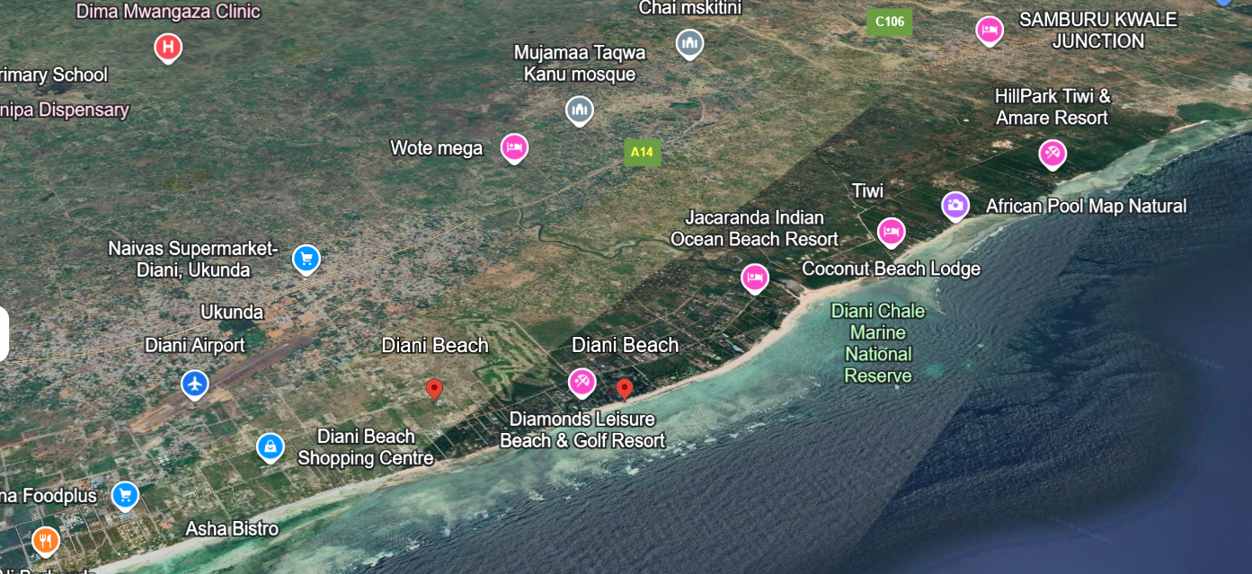 map of Diani Beach Kenya