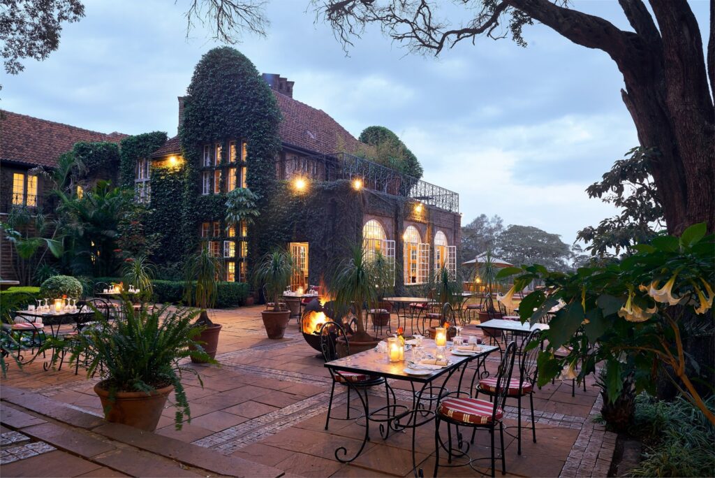 Outdoor dining area at Giraffe Manor