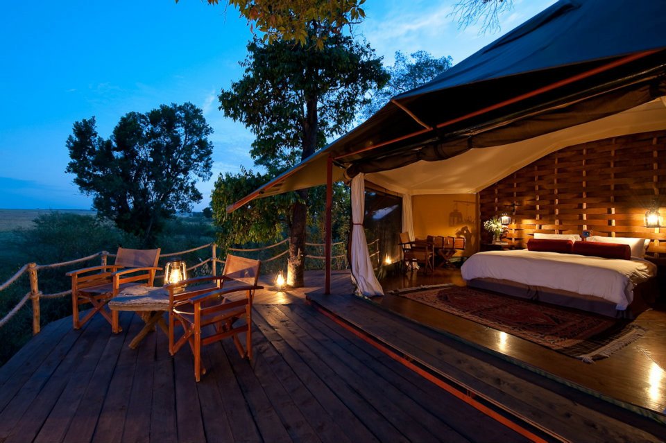 7 guests tents at Mara Plains Camp on raised platforms over looking the Mara Plains