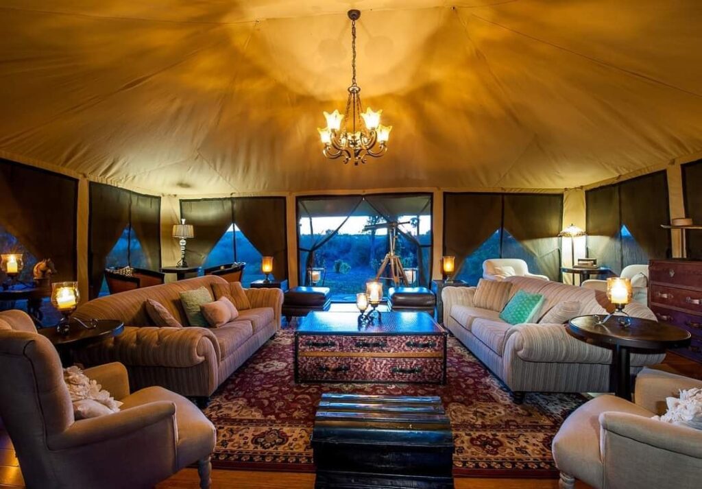 inside a cosy tent of Elewana Sand River Masai Mara