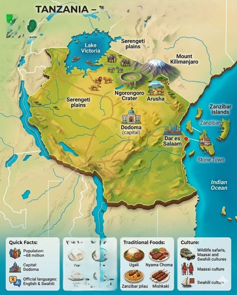 a map of tanzania places to visit