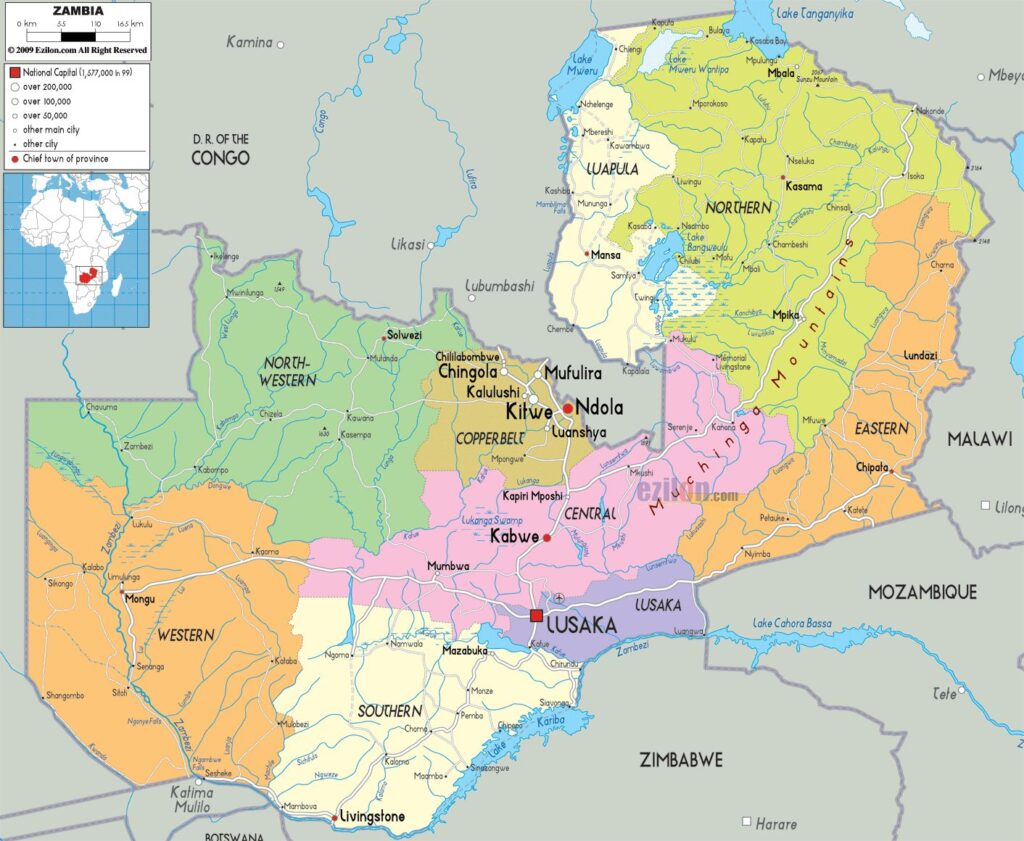 map of zambia